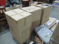 3 x boxes of red frame and oak seat and back dining chairs (6)