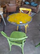 Distressed Top Steel Pedestal Café Table with 2 Ch