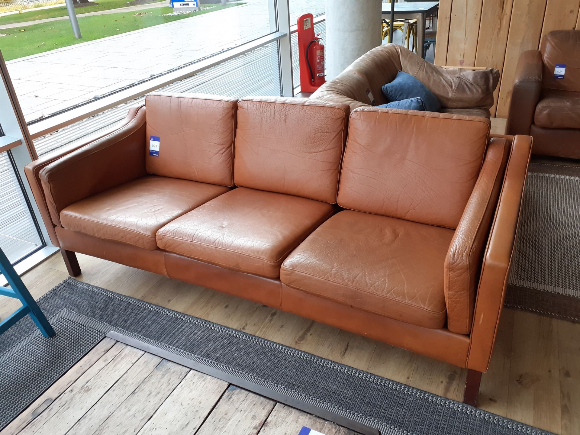 Vintage Stouby three seat sofa, tan leather