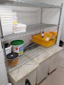 Wire Shelving Unit & 3 Plastic Dry Goods Bins