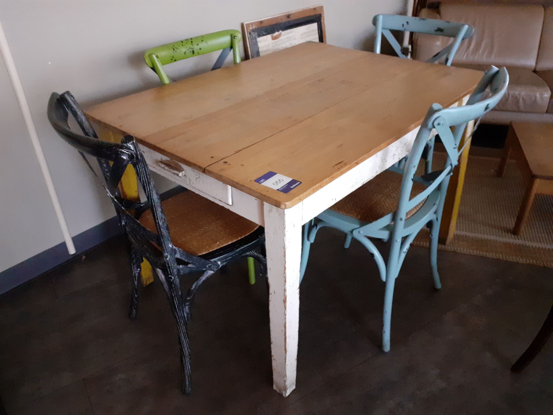 Pine Kitchen Table with 4 Painted Wood Chairs