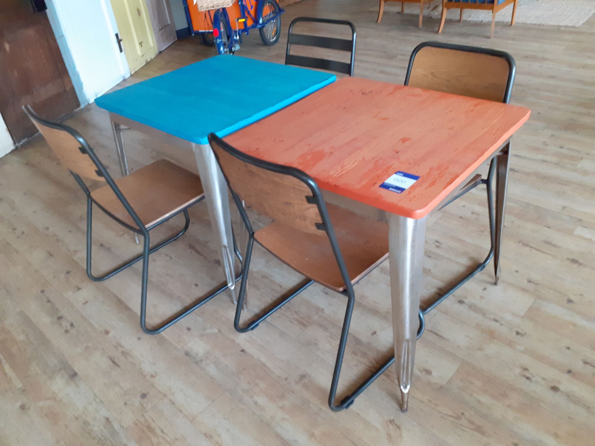 2 Steel Framed Painted Top Café Tables with 4 Tubu