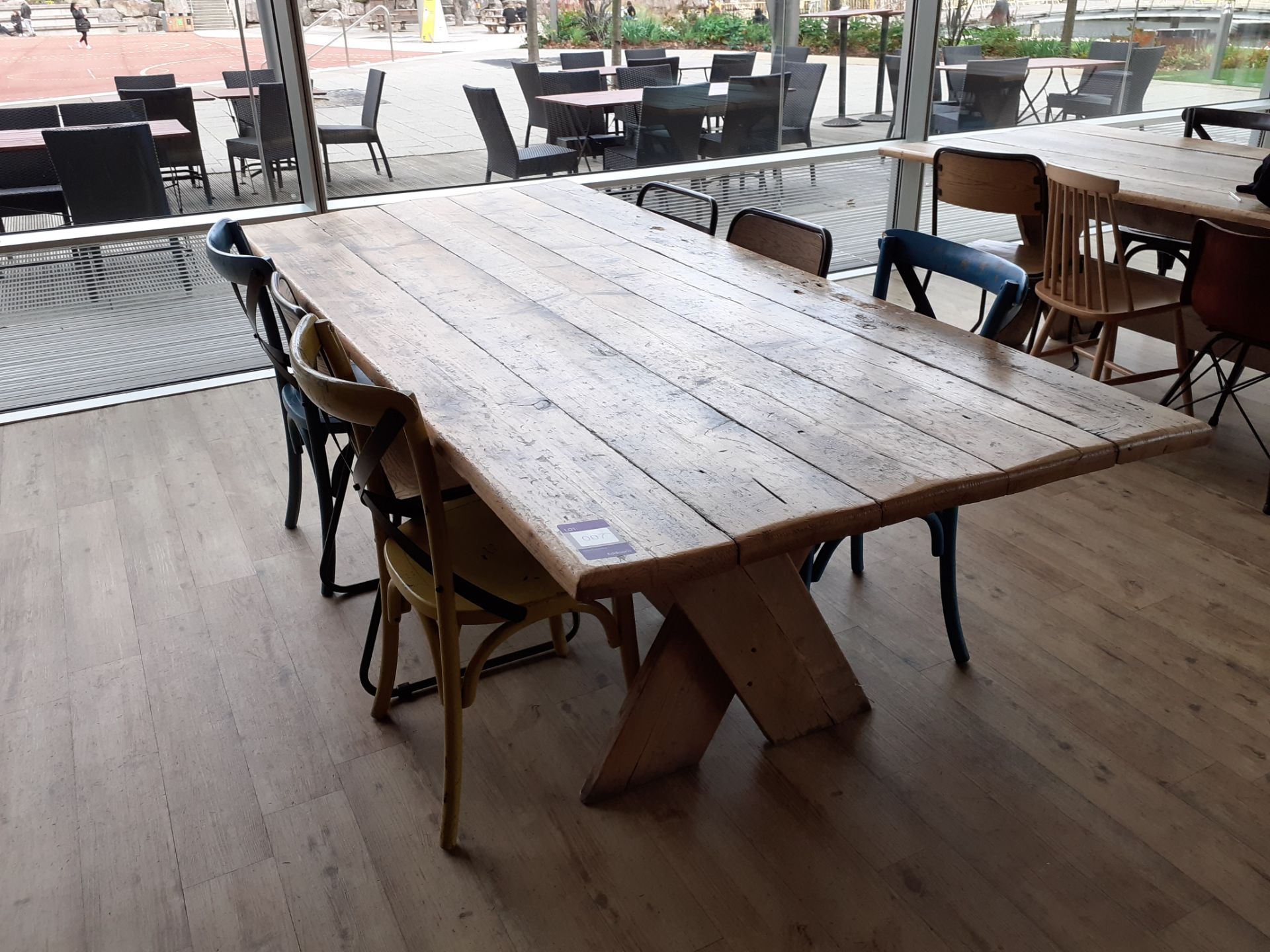 Timber X Frame Table with 6 Various Chairs