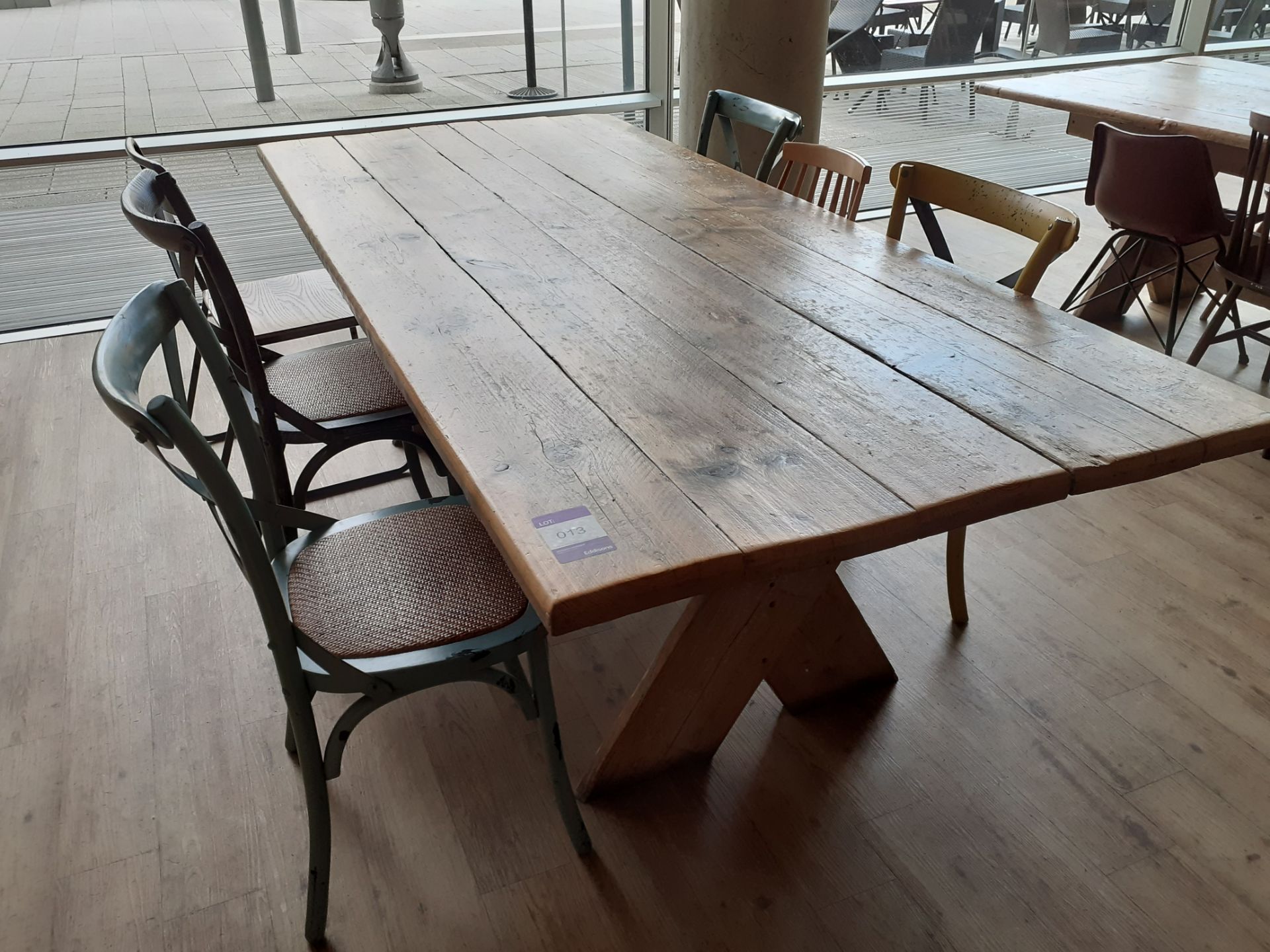 Timber X Frame Table with 6 Various Chairs