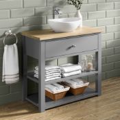 NEW 800mm Sutton Earl Grey Counter Top Vanity Unit - Open Storage. RRP £2,249.MF3000.Sutton