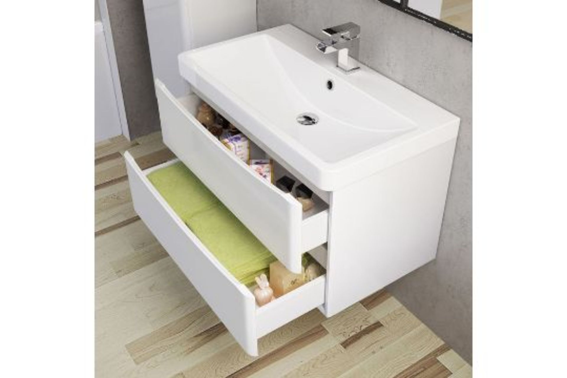 NEW & BOXED 800mm Austin II Gloss White Built In Basin Drawer Unit - Wall Hung MF2419..RRP £849.99. - Image 2 of 2