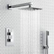 New & Boxed Thermostatic Mixer Shower Set 8" Head Handset + Chrome 2 Way Valve Kit SP9243.Solid