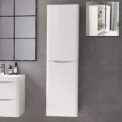 NEW & BOXED 1400mm Austin II Gloss White Tall Wall Hung Storage Cabinet - Right Hand. MF2423.RRP £