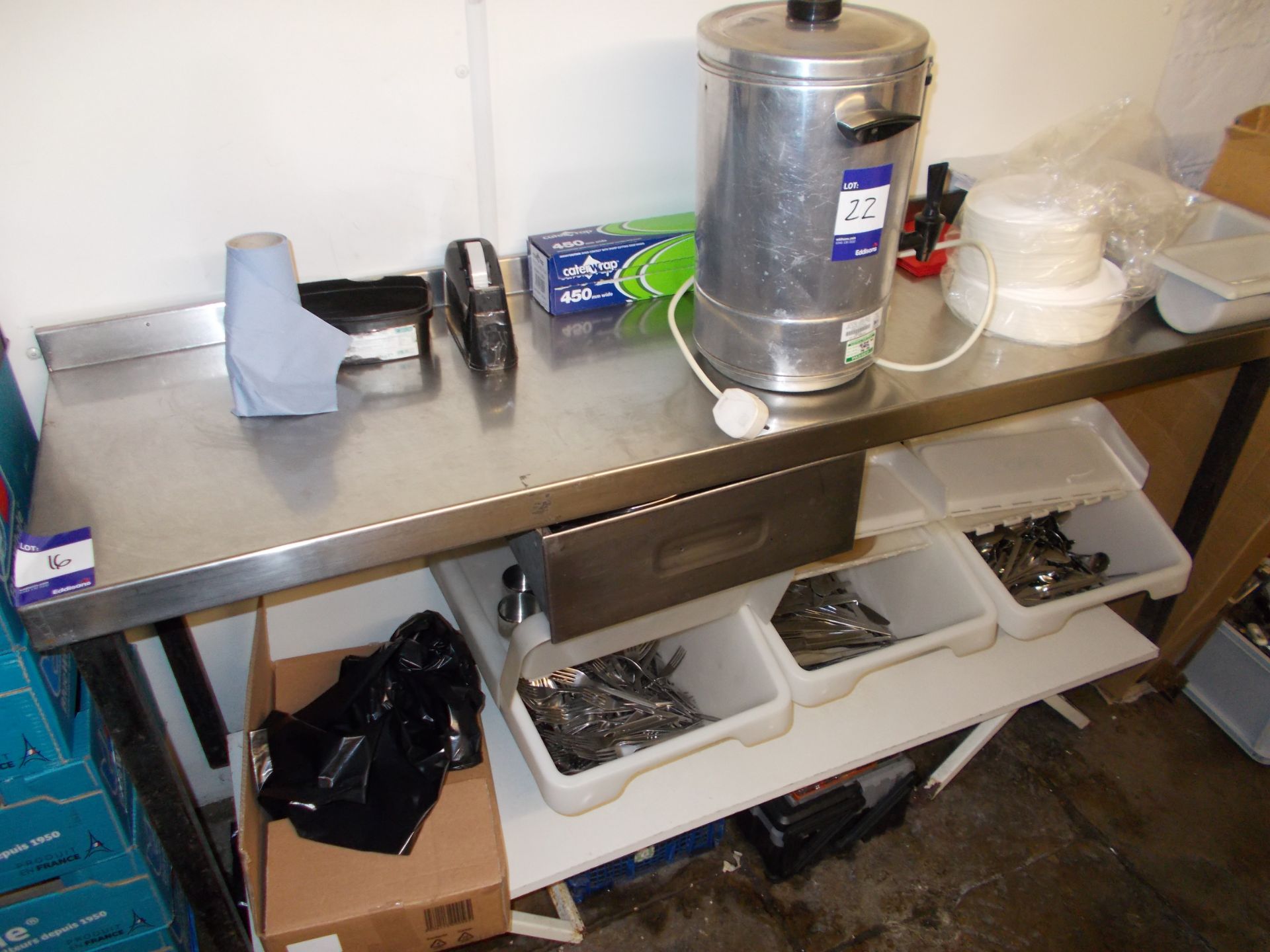 Stainless steel preparation table. *Please note, this item is located in the cellar.