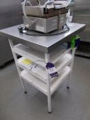 Stainless steel preparation table. Dimensions: 2ft x 2ft x 3ft