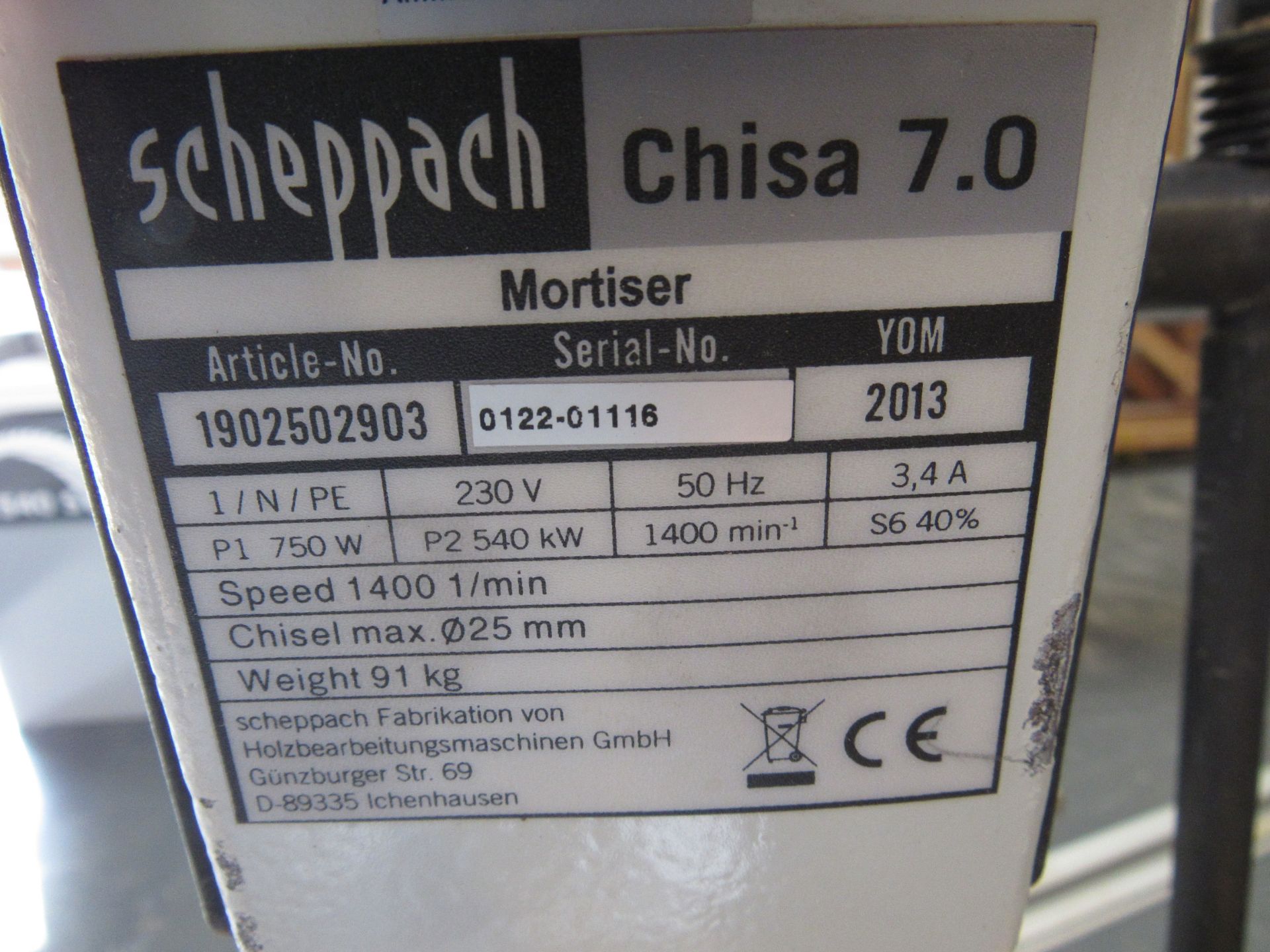 Scheppach KITY CHISA 7.0 Chisel/Mortiser, 25mm, Serial Number 0122-01116, 2013 - Image 5 of 6