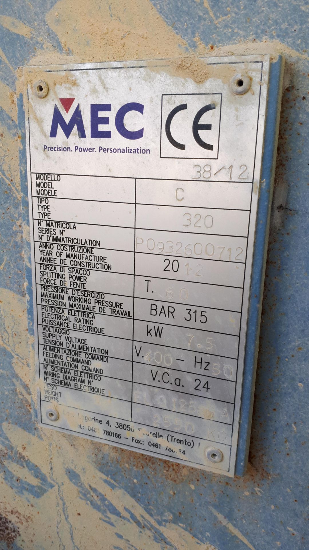 MEC C320 Stone Splitter/Guillotine machine, Serial Number P0932600712 (2012). Damaged operator - Image 5 of 20