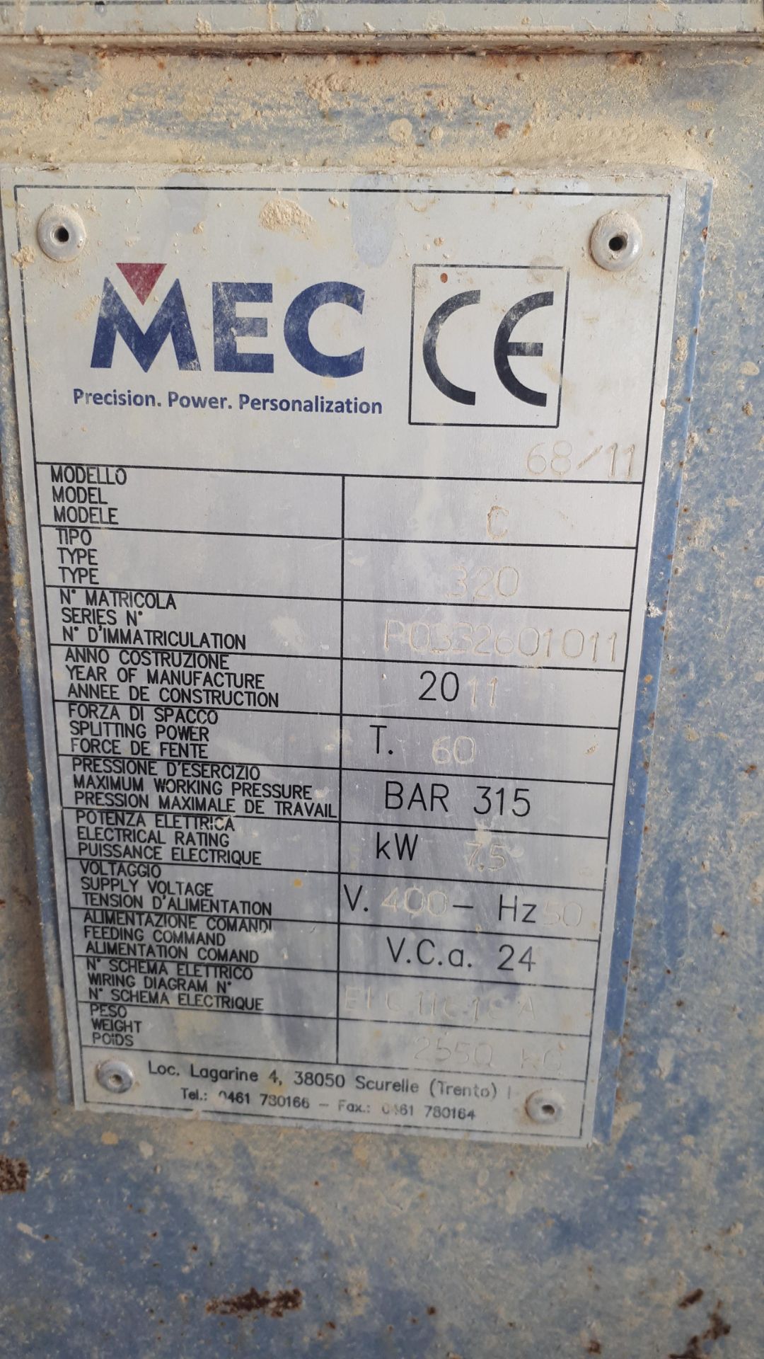 MEC C320 Stone Splitter/Guillotine Machine, Serial Number P0332001011 (2011). Damaged operator - Image 5 of 19