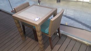 Glass Topped Rattan Table 700 x 700 with 2 x Rattan Dining Chairs