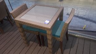 Glass Topped Rattan Table 700 x 700 with 2 x Rattan Dining Chairs