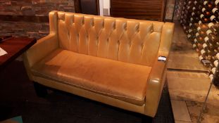 Two Seat Sofa with Buttoned Mustard Leather Upholstery