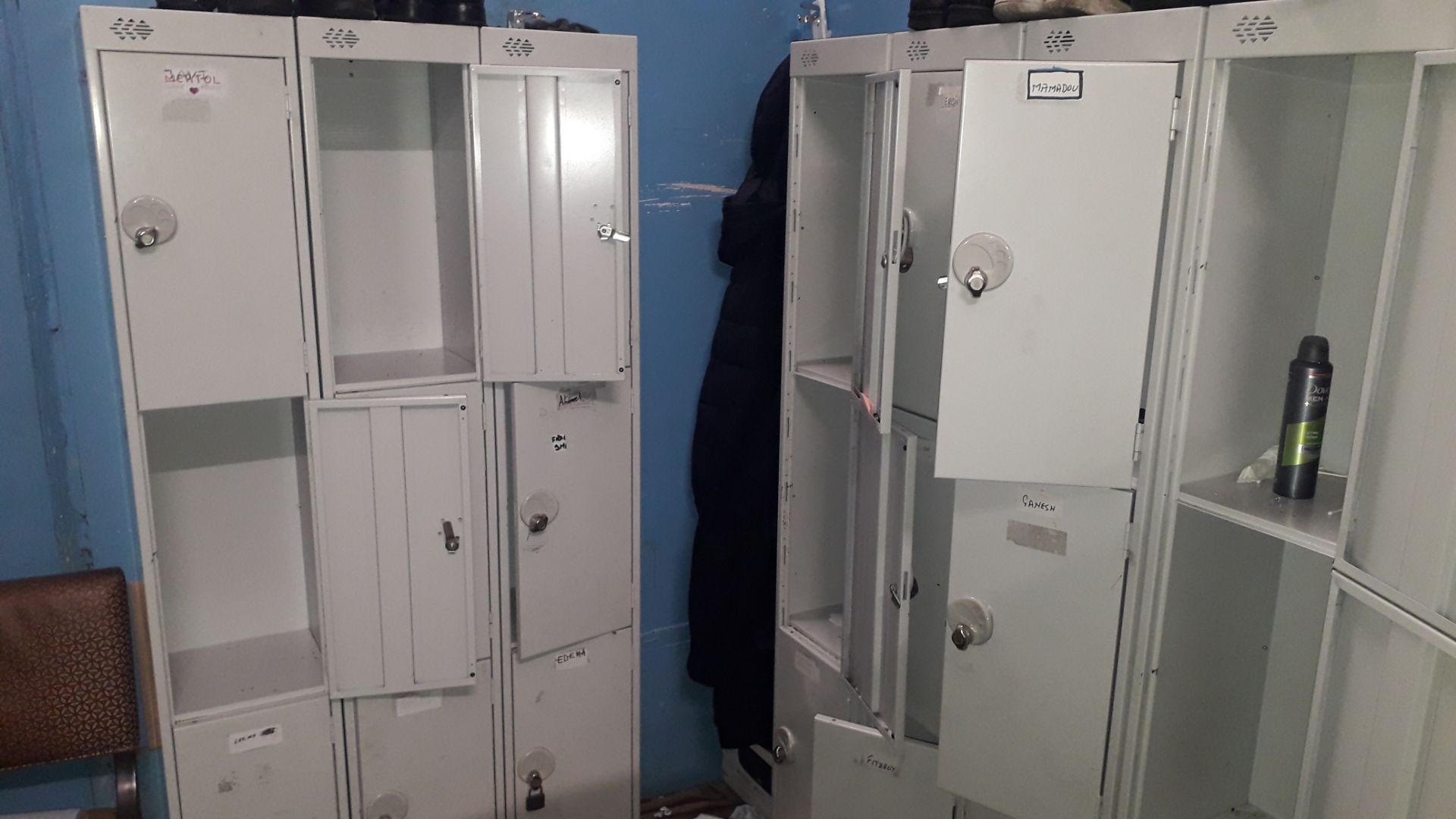 Contents of Changing Room to include 15 Steel Personal Lockers & Wire Shelving Unit