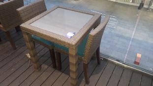 Glass Topped Rattan Table 700 x 700 with 2 x Rattan Dining Chairs