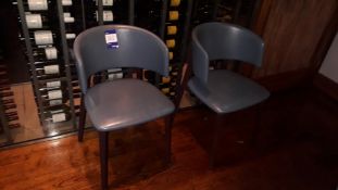2 x Hard Wood Blue Leather Upholstered Dining Chairs