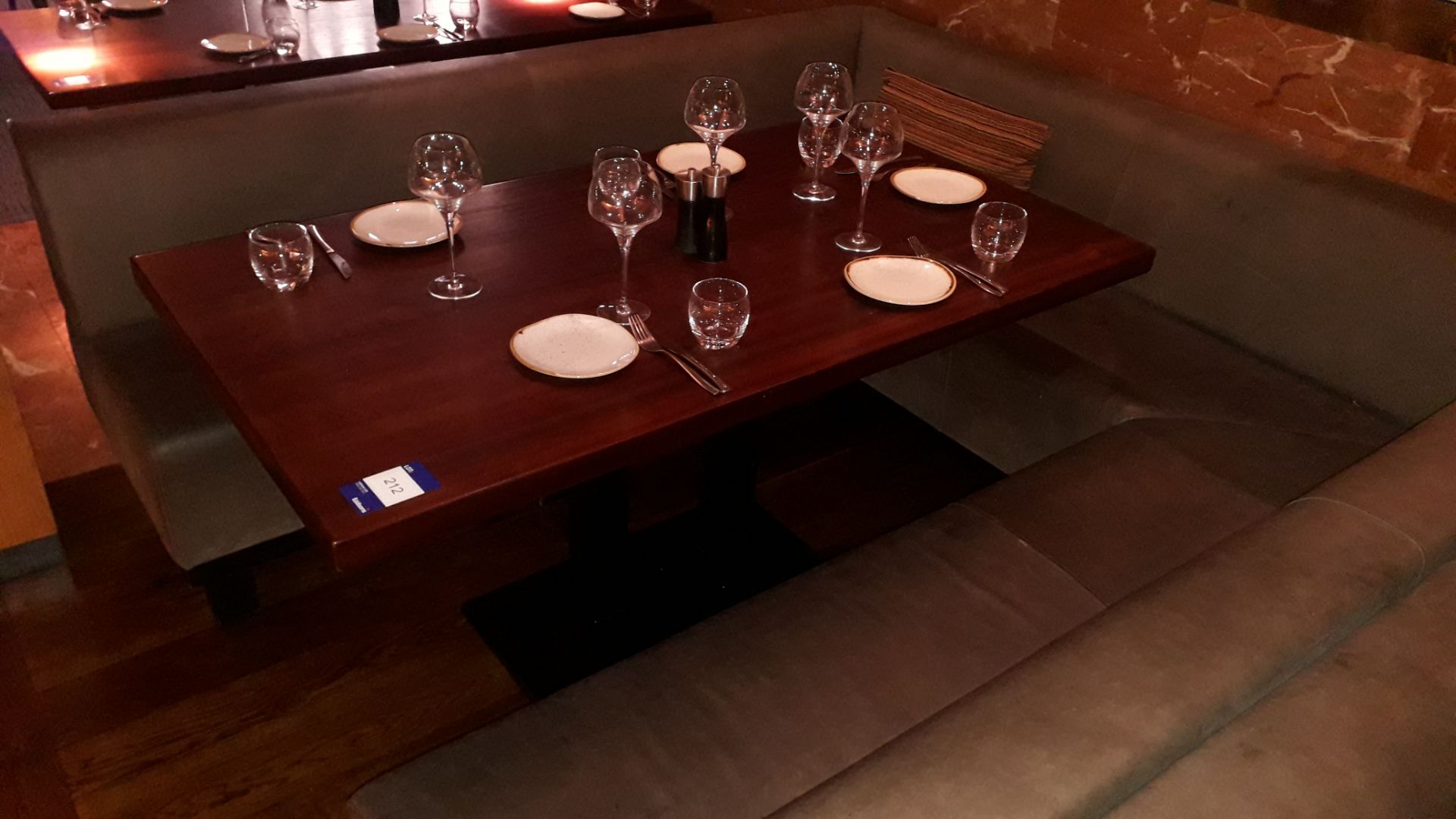 Hard Wood Topped Pedestal Table 1500mm with Olive Leather Upholstered Dining Booth Bench (Excludes - Image 2 of 2