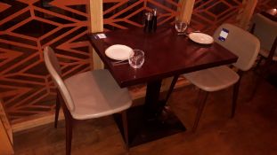Hard Wood Topped Pedestal Table 600mm with 2 x Hard Wood Olive Leather Upholstered Dining Chairs (