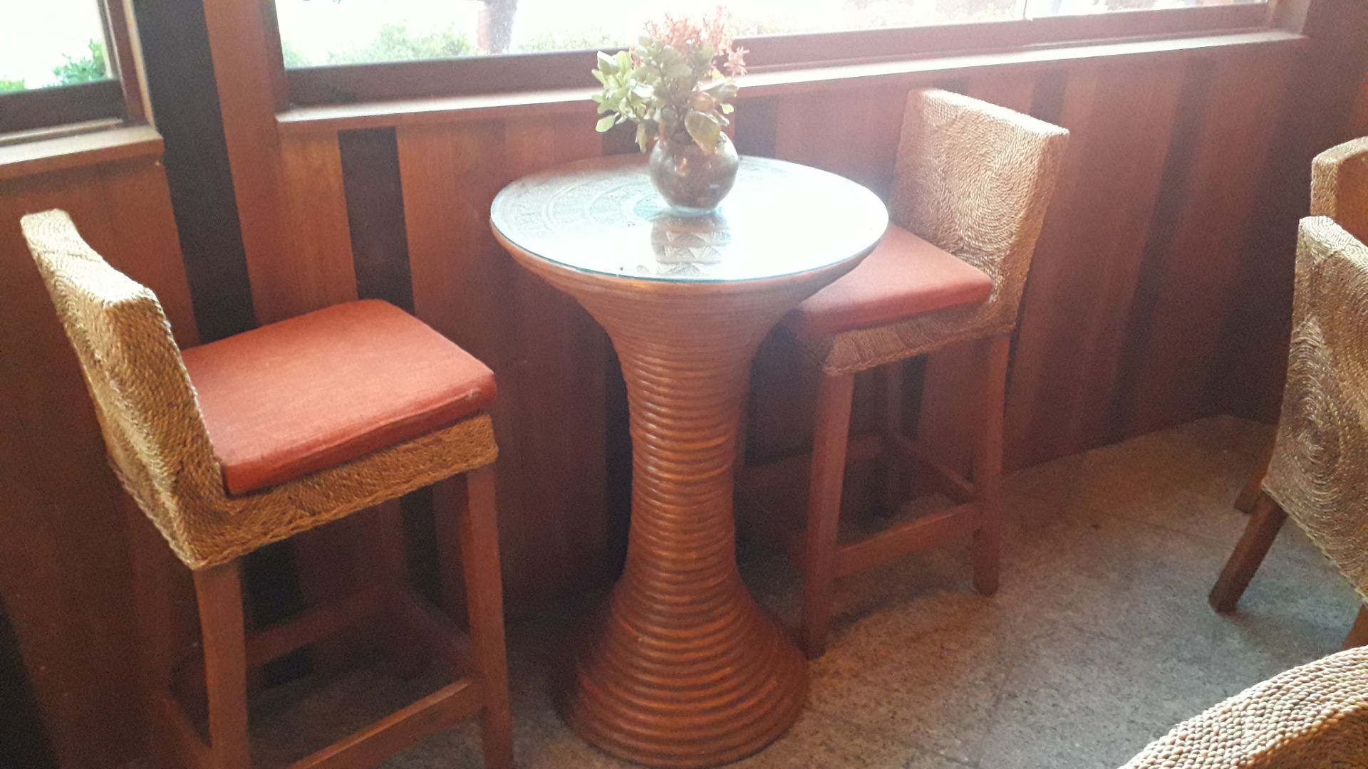 Circular Cane Bar Table with 2 Stools