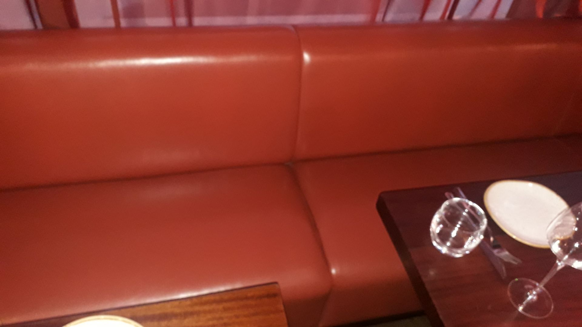 Burnt Orange Leather Upholstered Five Section Dining Bench 9300mm - Image 4 of 4