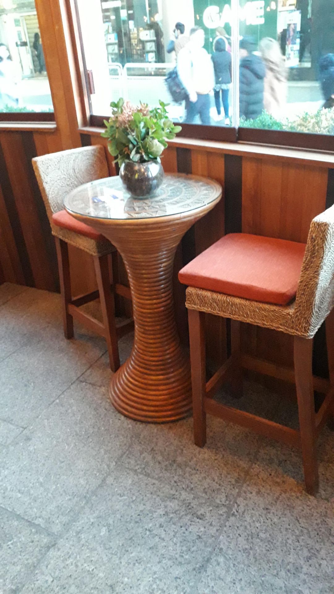 Circular Cane Bar Table with 2 Stools