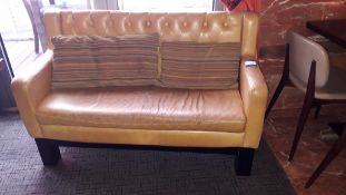 Two Seat Sofa with Buttoned Mustard Leather Upholstery