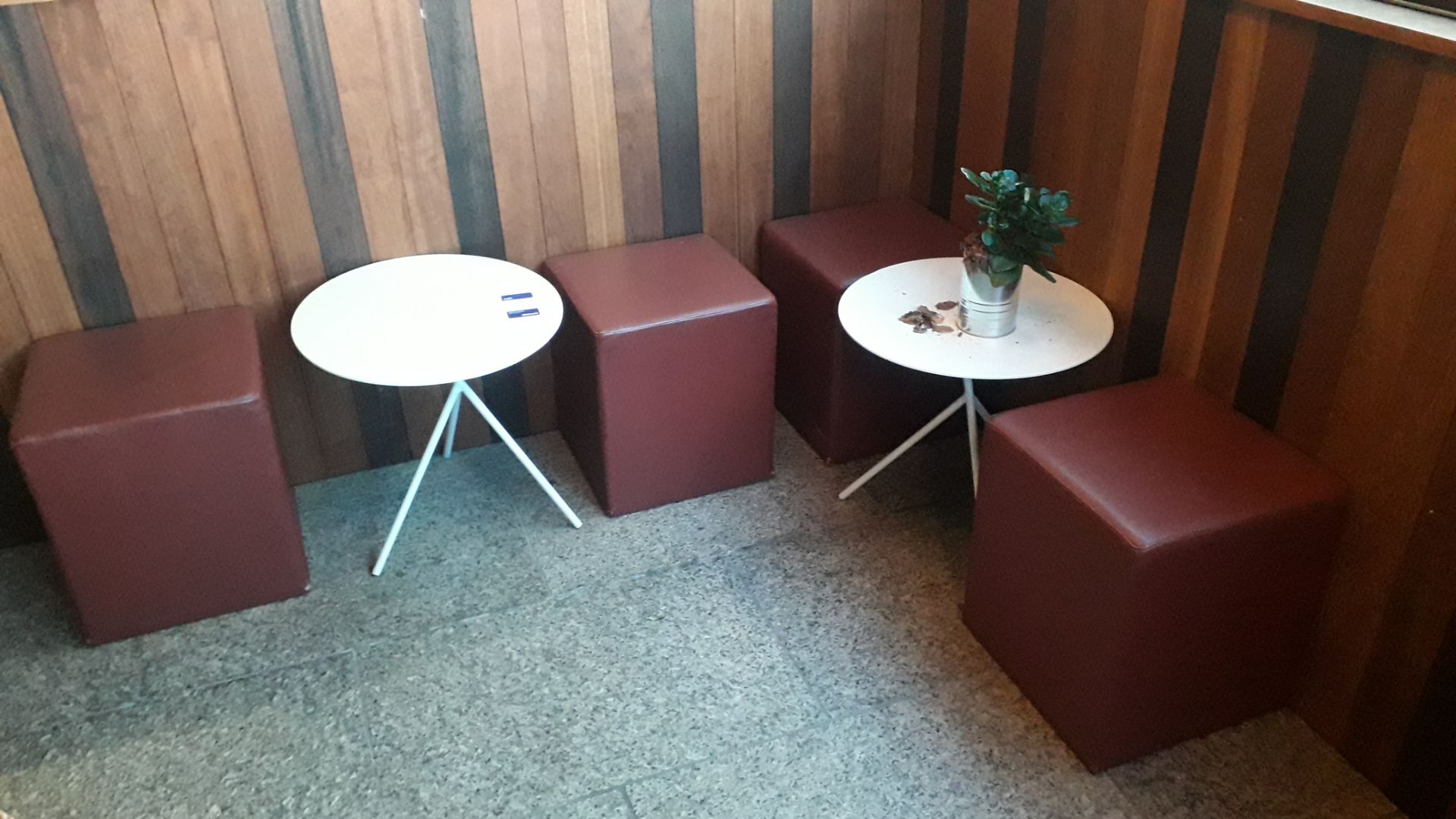 2 Steel Low Tables with 4 Cube Stools