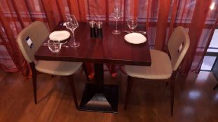 Hard Wood Topped Pedestal Table 600mm with 2 x Hard Wood Olive Leather Upholstered Dining Chairs (