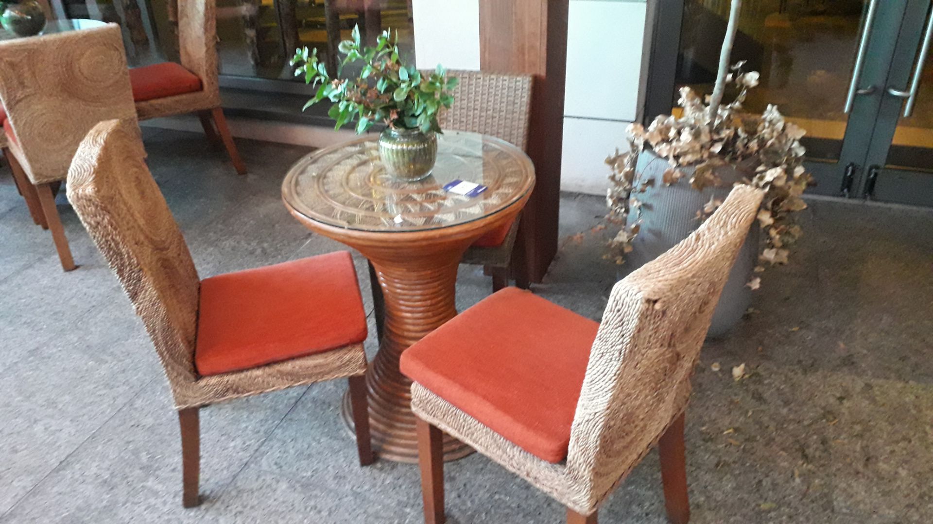 Circular Cane Table with 3 Chairs