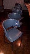 6 x Hard Wood Blue Leather Upholstered Dining Chairs