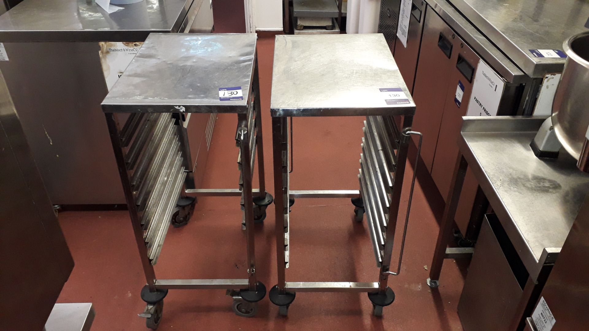 2 x Counter Height Mobile Tray Trolleys