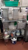 Chrome Wire Shelving Unit with Contents of Cleaning Consumables (Excludes Plastic Storage