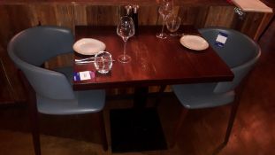 Hard Wood Topped Pedestal Table 600mm with 2 x Hard Wood Blue Leather Upholstered Dining Chairs (