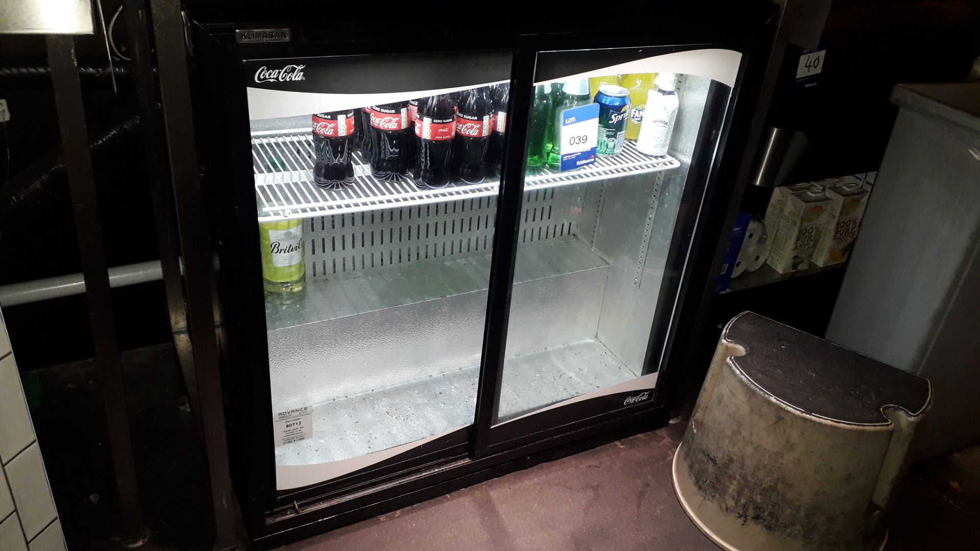 Klimasan S220BB Sliding Door Bottle Cooler and Contents of Soft Drinks