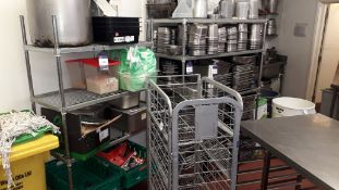 2 x Wire Shelving Units and Mobile Cage Trolley (Excludes Contents)