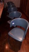 6 x Hard Wood Blue Leather Upholstered Dining Chairs