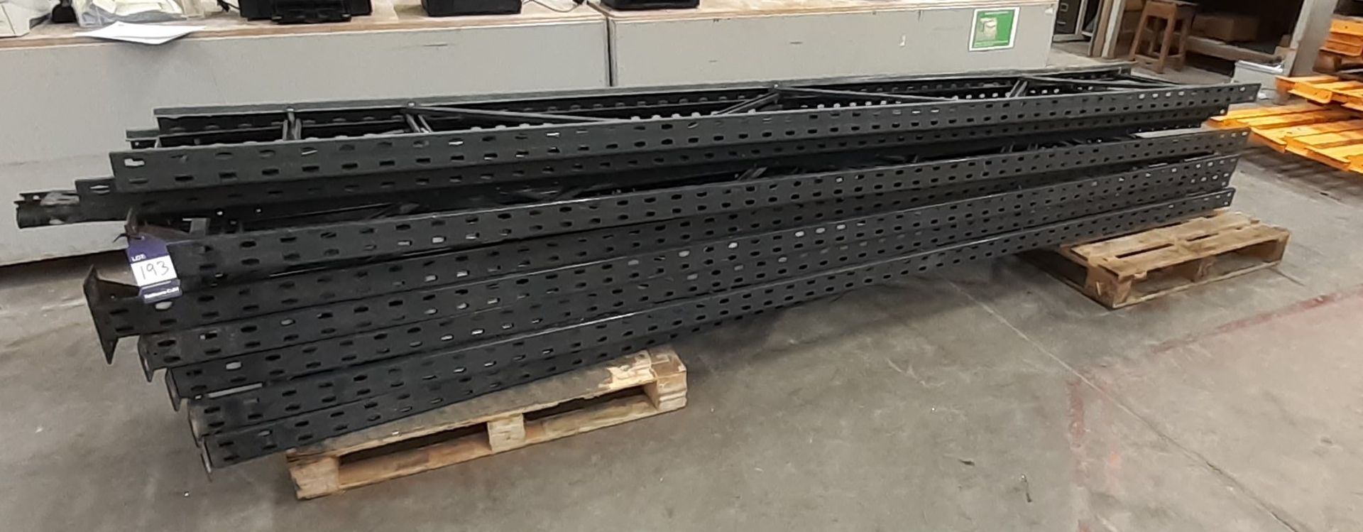 Dismantled Racking to pallets to include 8x uprights (3096 x 375), quantity of lengths to pallet (