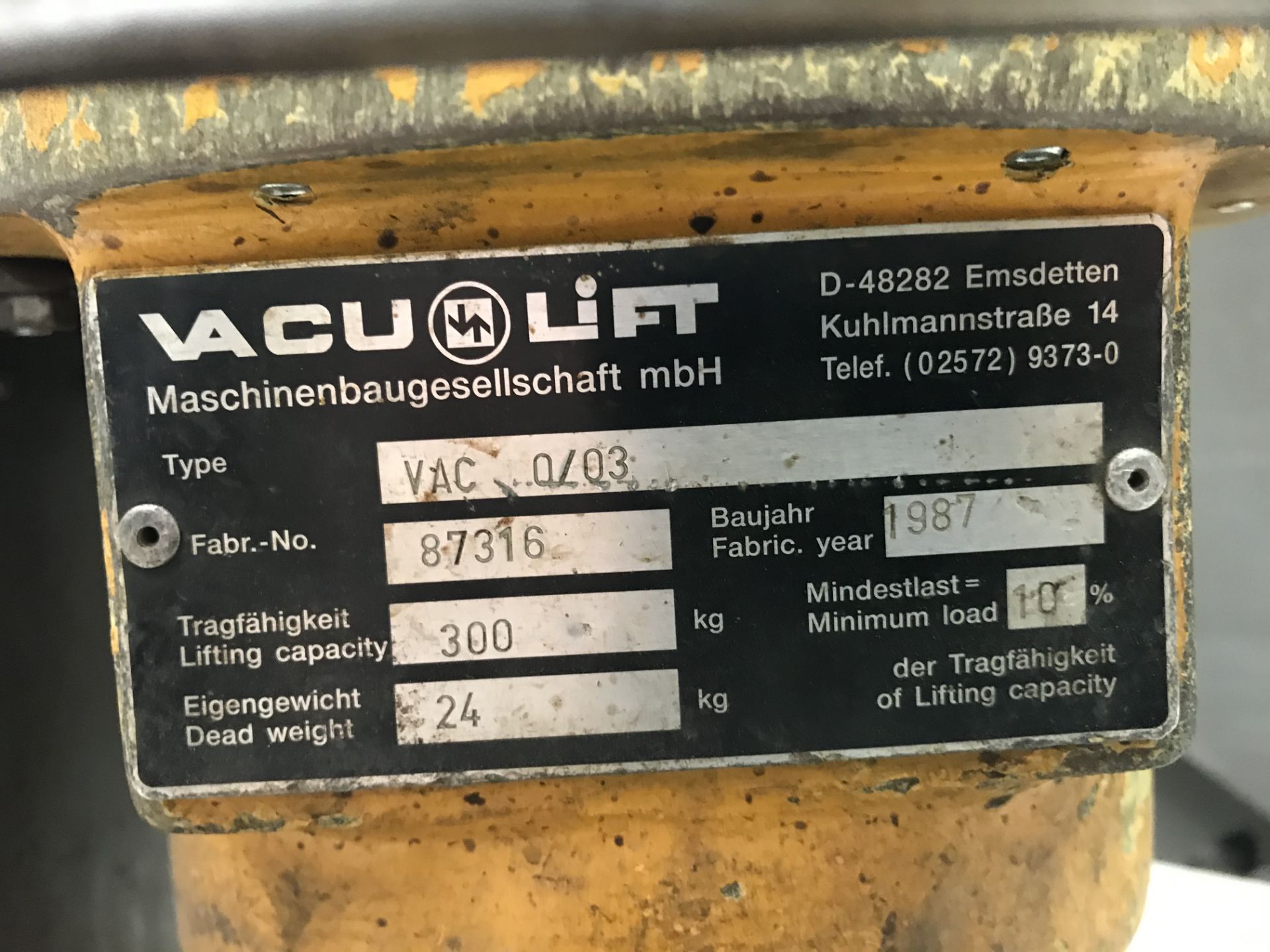 VacuiLift 0/03 Single Pad Vacuum Lift, - Image 2 of 3