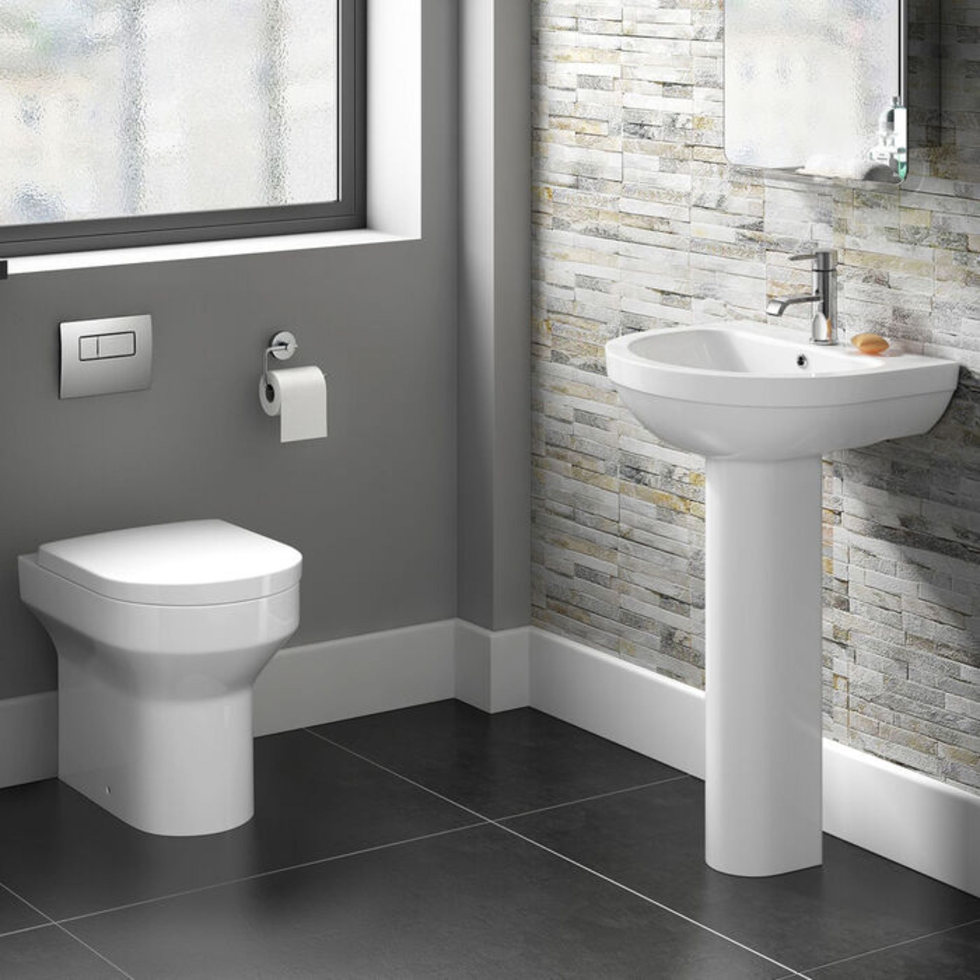 NEW & BOXED Cesar Back to Wall Toilet inc Soft Close Seat. 621BWP Made from White Vitreous China - Image 2 of 2