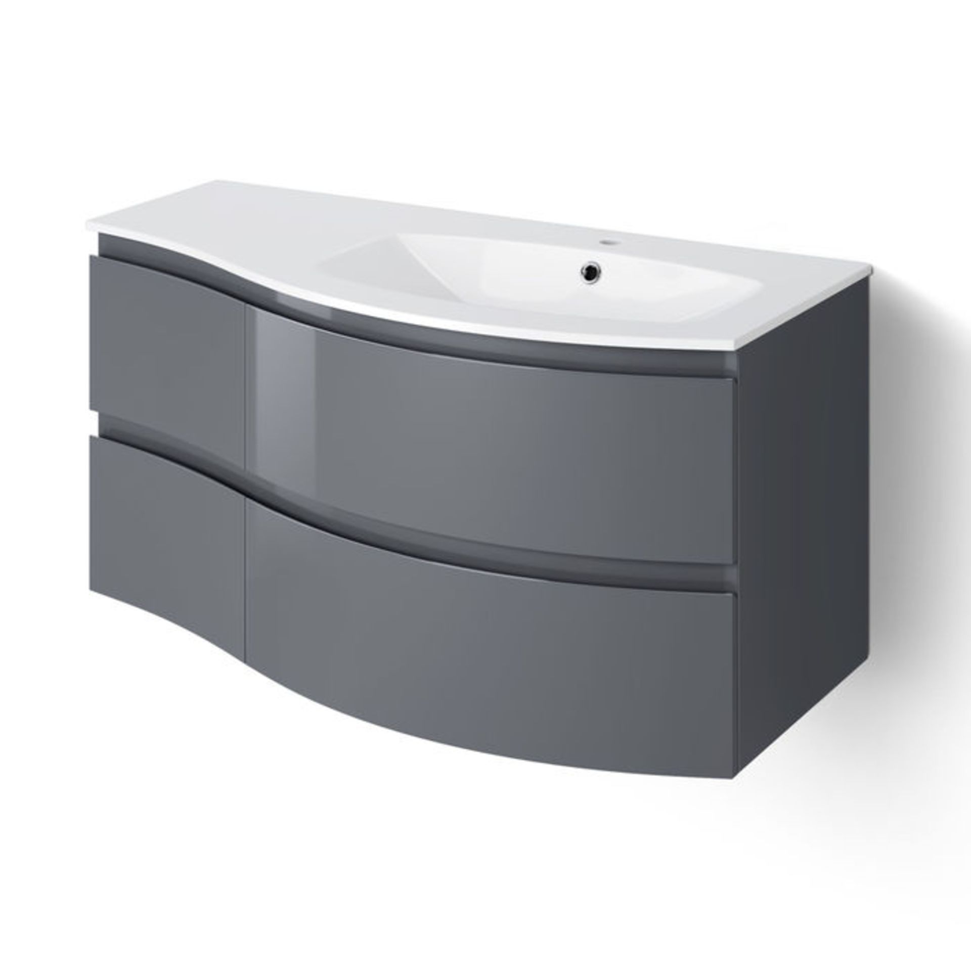 NEW & BOXED 1040mm Amelie Gloss Grey Curved Vanity Unit - Right Hand - Wall Hung.RRP £1,499.Comes - Image 3 of 3