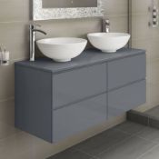 NEW & BOXED 1200mm Trevia Grey Gloss Camilla Basin Counter Top Vanity Unit. MF841.RRP £1,999.