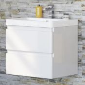 NEW & BOXED 600mm Denver II Gloss White Built In Basin Drawer Unit - Wall Hung. RRP £849.99.MF2401.