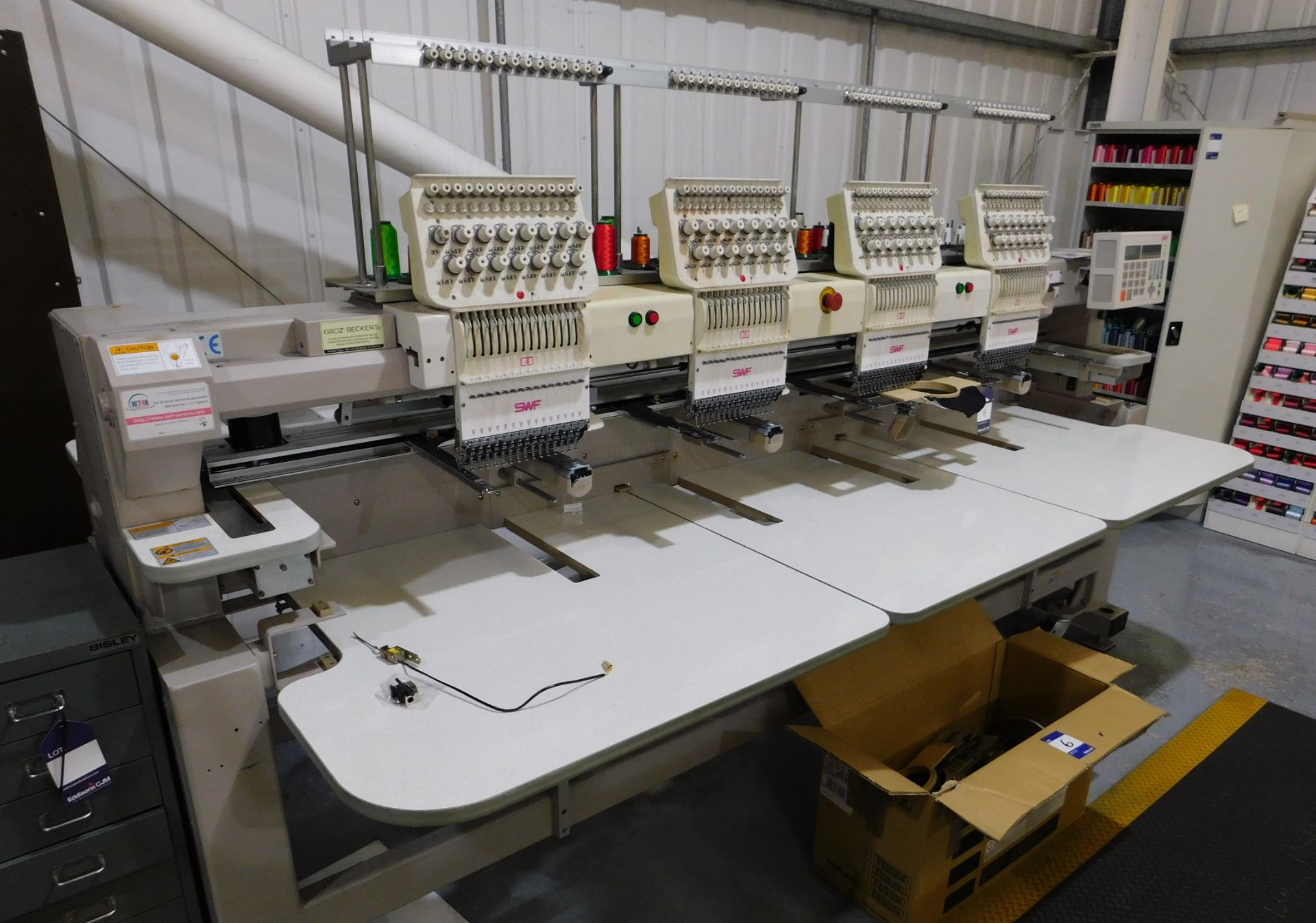 SWF Model SWF/C-UK1504-45 Four Head Embroidery Machine s/n 43806009 & Box of hoops (Single Phase) (