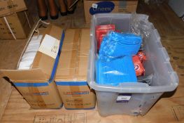Quantity of Various PPE to include Disposable Gloves, Hair Caps, to Plastic Crate & Boxes