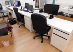 3 x White Contemporary Desks (Ikea) (1400x650) with Mobile Two Drawer Pedestal and 3 x Office