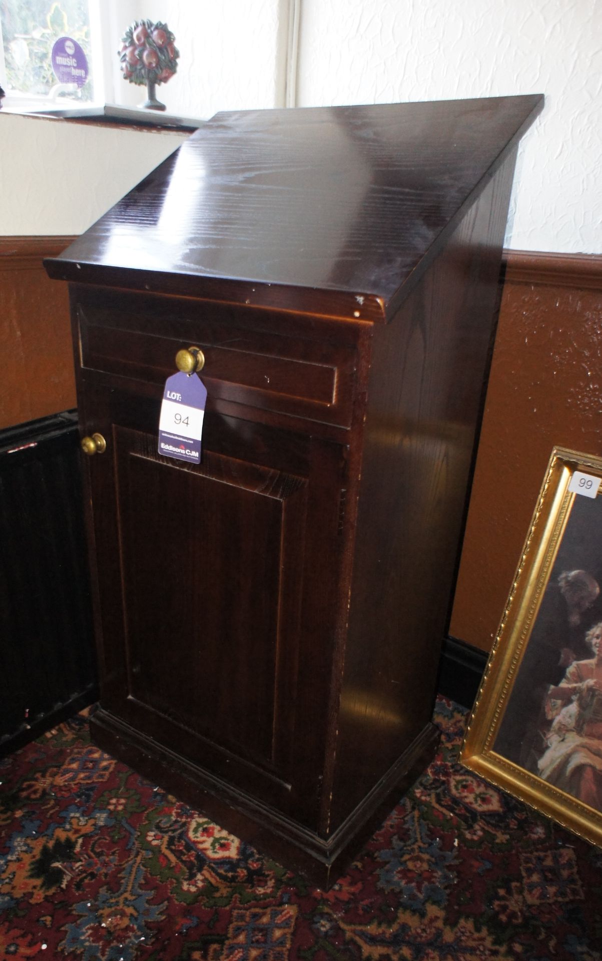 Dark oak effect single drawer cupboard lectern - Image 5 of 5