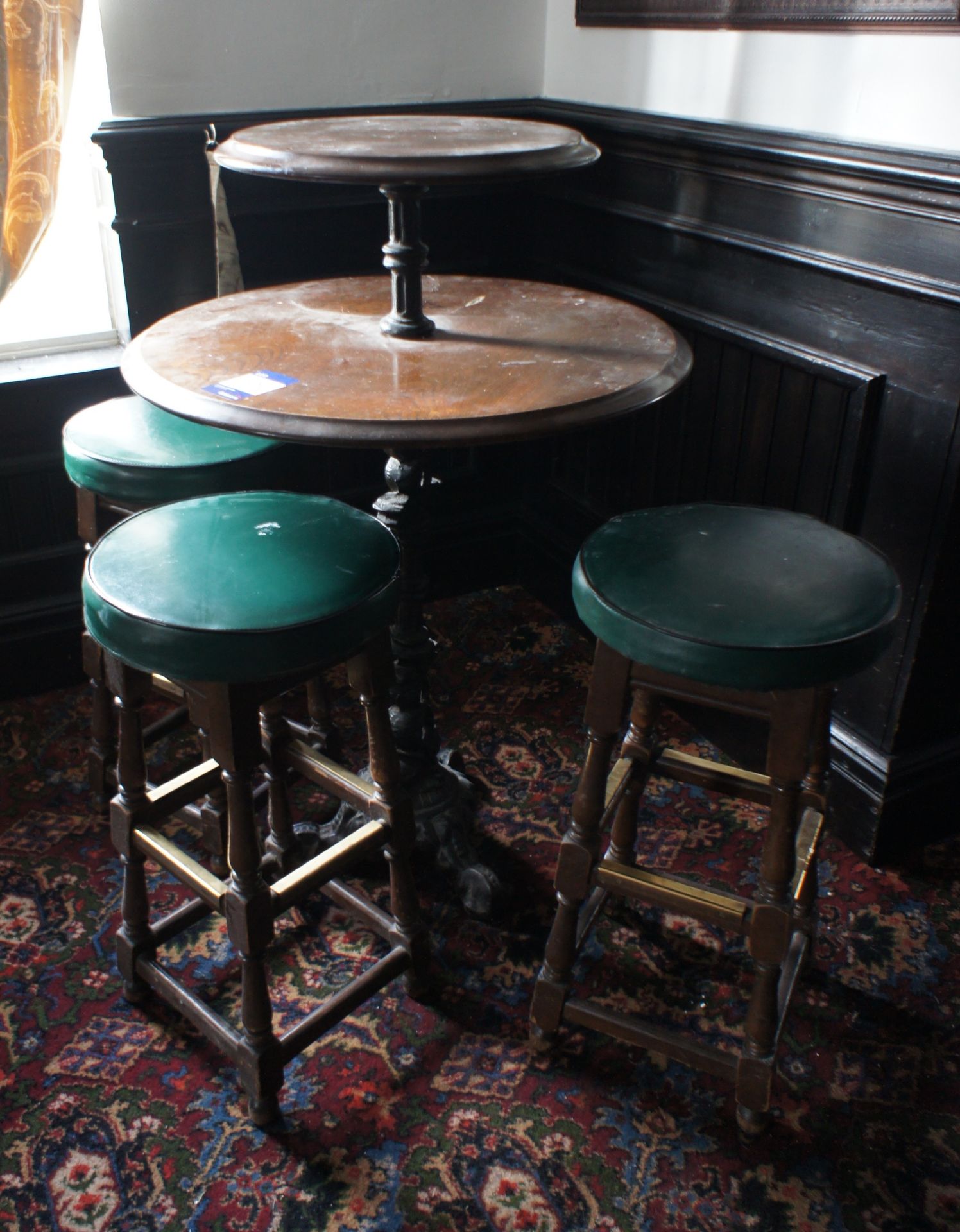 2 tier poser table with cast iron base & 3 Stools - Image 2 of 3